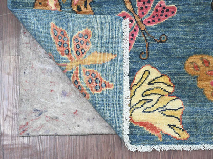 Blue 2'8" x 7'10" Modern and Contemporary Hand knotted Wool Rug - Sku: O021789