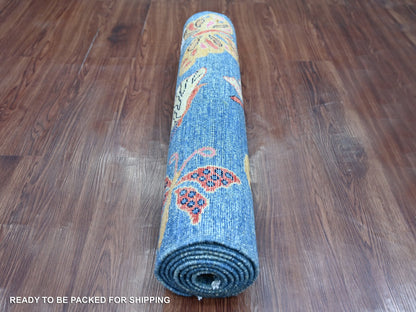 Blue 2'8" x 7'10" Modern and Contemporary Hand knotted Wool Rug - Sku: O021789