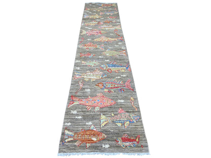 Peshawar Modern / Contemporary hand-knotted wool runner in Gray, 2'7" x 11'7" — SKU O021790