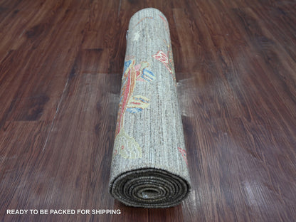 Peshawar Modern / Contemporary hand-knotted wool runner in Gray, 2'7" x 11'7" — SKU O021790 (view 4)