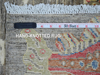 Grey 2'7" x 11'7" Modern and Contemporary Hand knotted Wool Rug - Sku: O021790