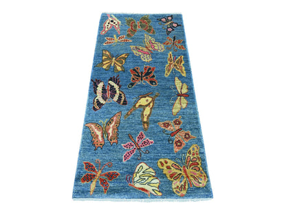 Blue 2'8" x 5'8" Modern and Contemporary Hand knotted Wool Rug - Sku: O021791