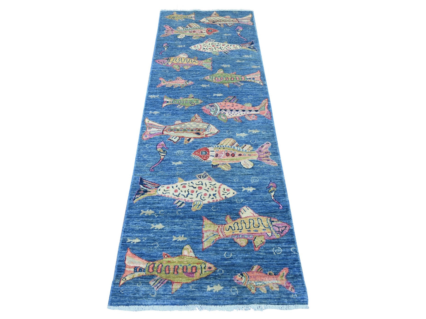 Blue 2'7" x 7'10" Modern and Contemporary Hand knotted Wool Rug - Sku: O021792