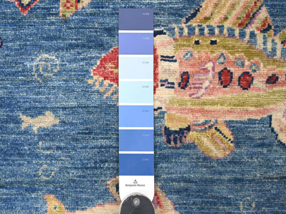 Blue 2'7" x 7'10" Modern and Contemporary Hand knotted Wool Rug - Sku: O021792
