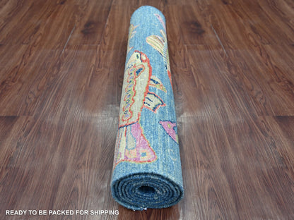 Blue 2'7" x 7'10" Modern and Contemporary Hand knotted Wool Rug - Sku: O021792