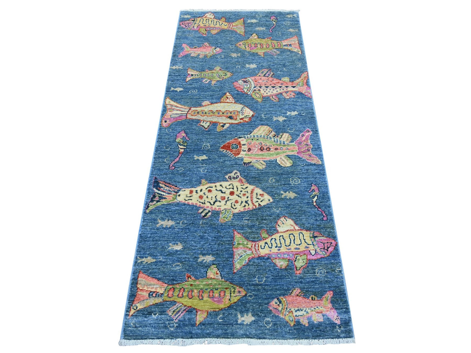 Blue 2'6" x 6'2" Modern and Contemporary Hand knotted Wool Rug - Sku: O021794