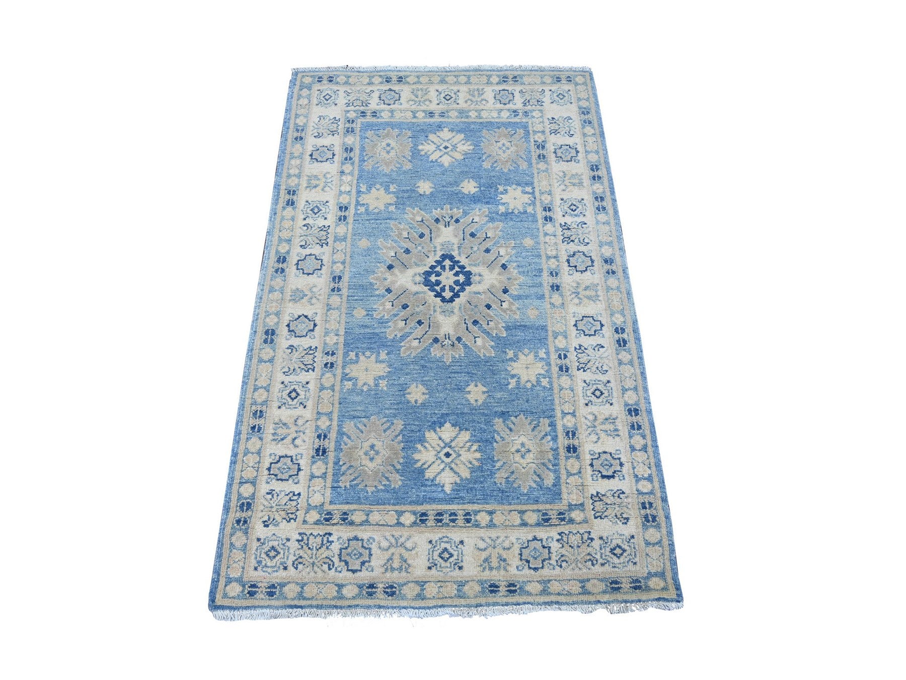 Blue 2'11" x 4'9" Kazak Hand knotted Wool Rug - Sku: O021799