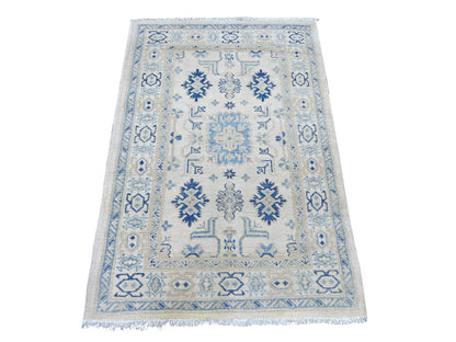 Ivory 3'2" x 4'8" Kazak Hand knotted Wool Rug - Sku: O021801