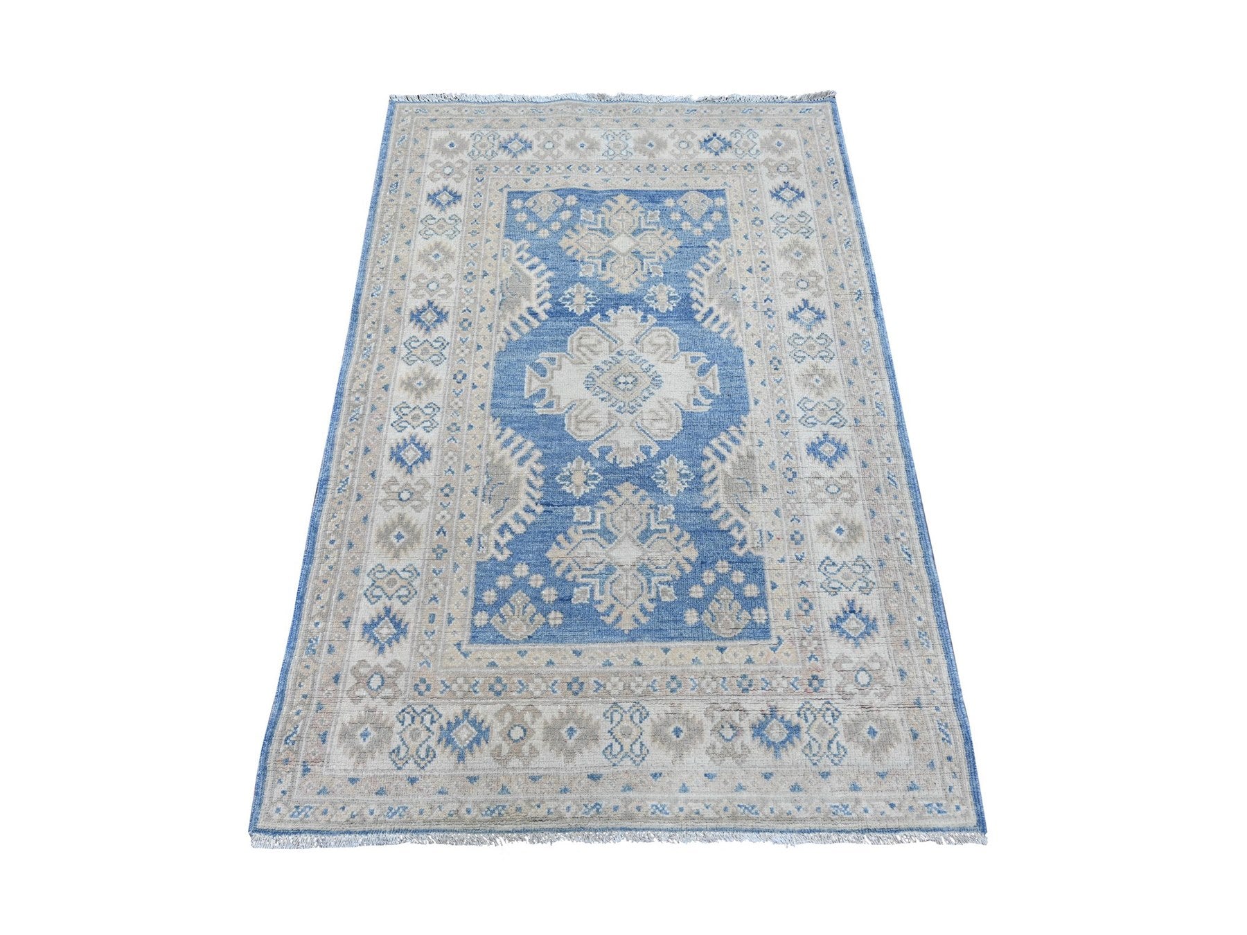 Blue 3'3" x 4'10" Kazak Hand knotted Wool Rug - Sku: O021802