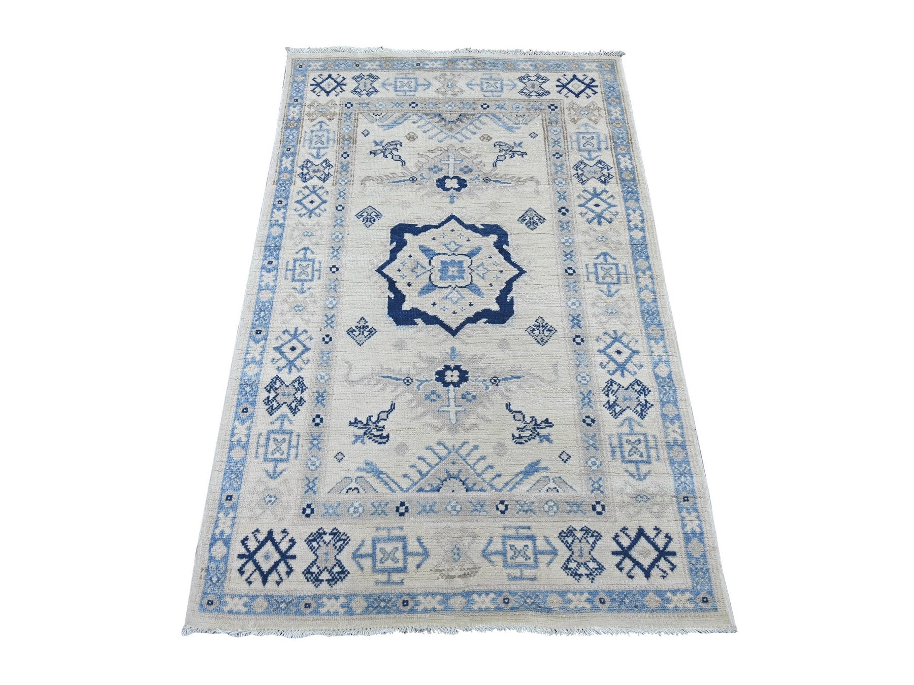 Kazak Kazak hand-knotted wool rug in Ivory, 3'2" x 4'11" — SKU O021803