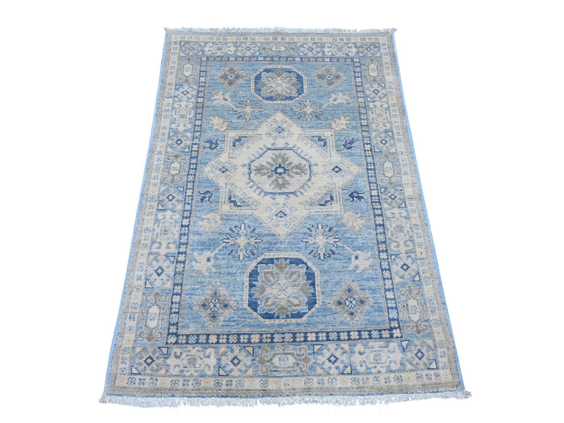 Blue 3'3" x 4'9" Kazak Hand knotted Wool Rug - Sku: O021804