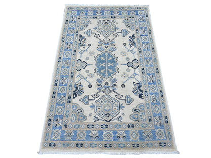 Kazak Kazak hand-knotted wool rug in Ivory & Blue, 3'1" x 4'10" — SKU O021805