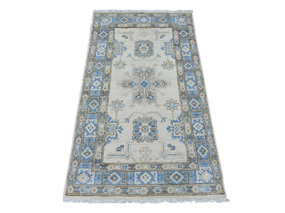 Kazak Kazak hand-knotted wool rug in Ivory & Blue, 2'11" x 4'10" — SKU O021807