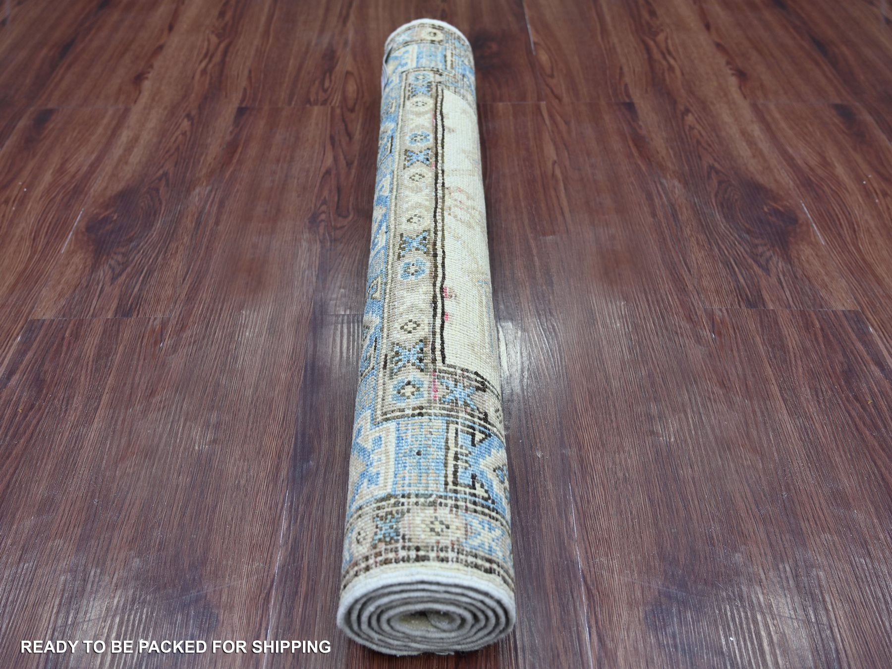 Kazak Kazak hand-knotted wool rug in Ivory & Blue, 2'11" x 4'10" — SKU O021807 (view 4)