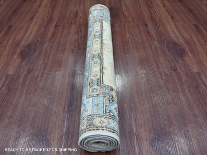 Kazak Kazak hand-knotted wool rug in Ivory & Blue, 2'11" x 4'10" — SKU O021807 (view 4)