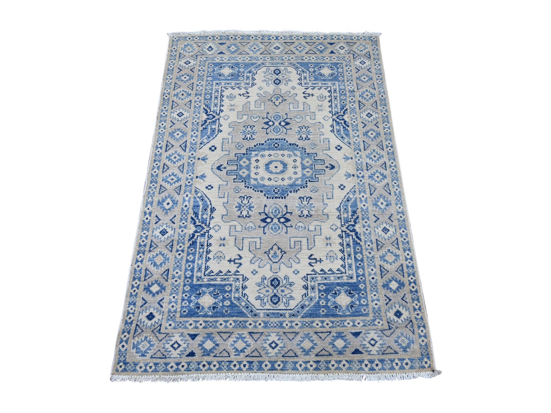 Kazak Kazak hand-knotted wool rug in Ivory & Gray, 3' x 4'9" — SKU O021808