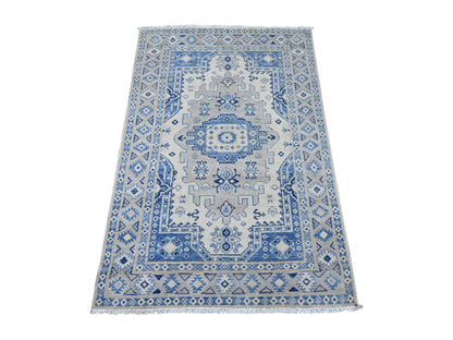 Kazak Kazak hand-knotted wool rug in Ivory & Gray, 3' x 4'9" — SKU O021808