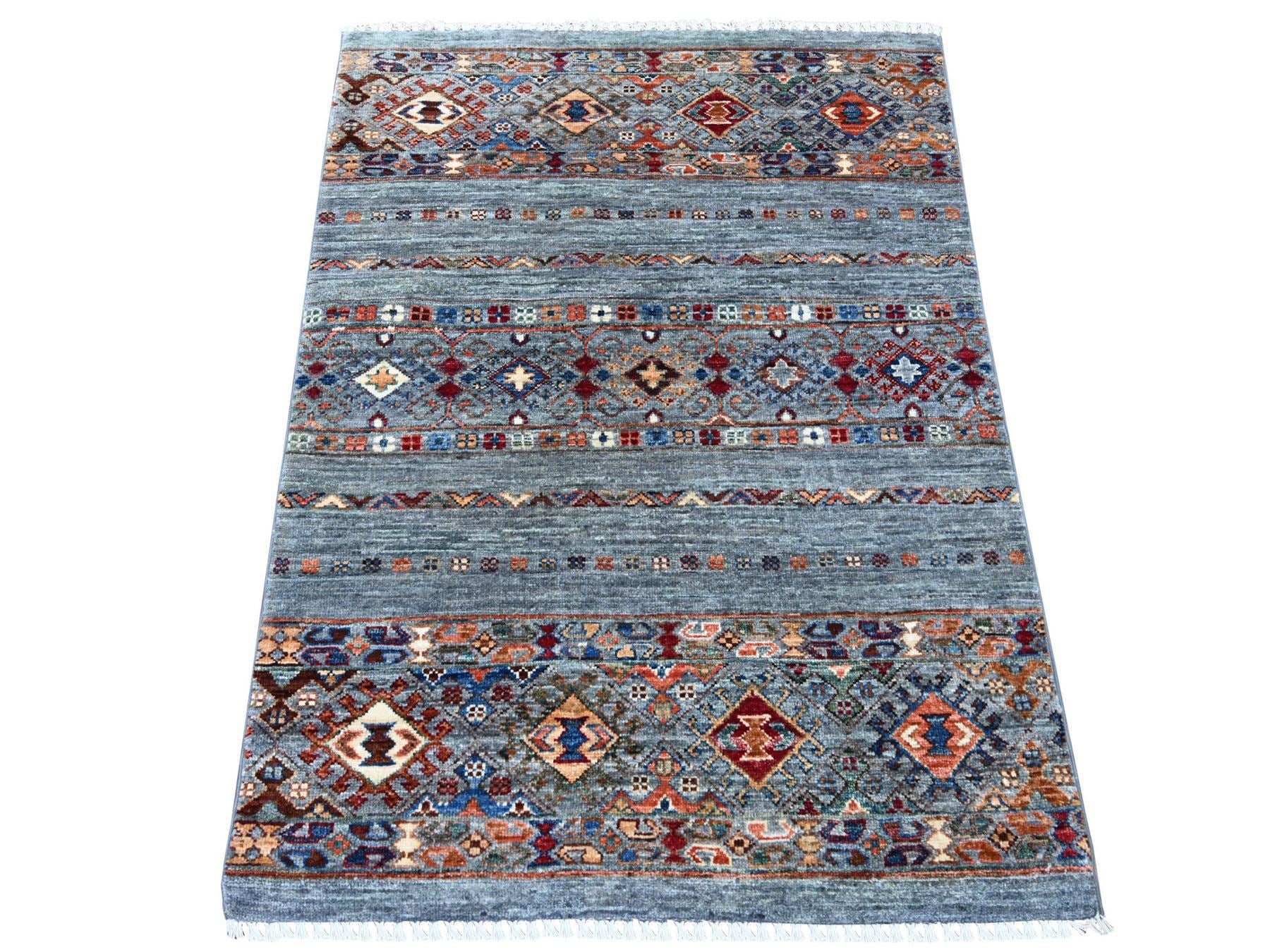 Grey 3'1" x 4'3" Tribal & Geometric Hand knotted Wool Rug - Sku: O021813