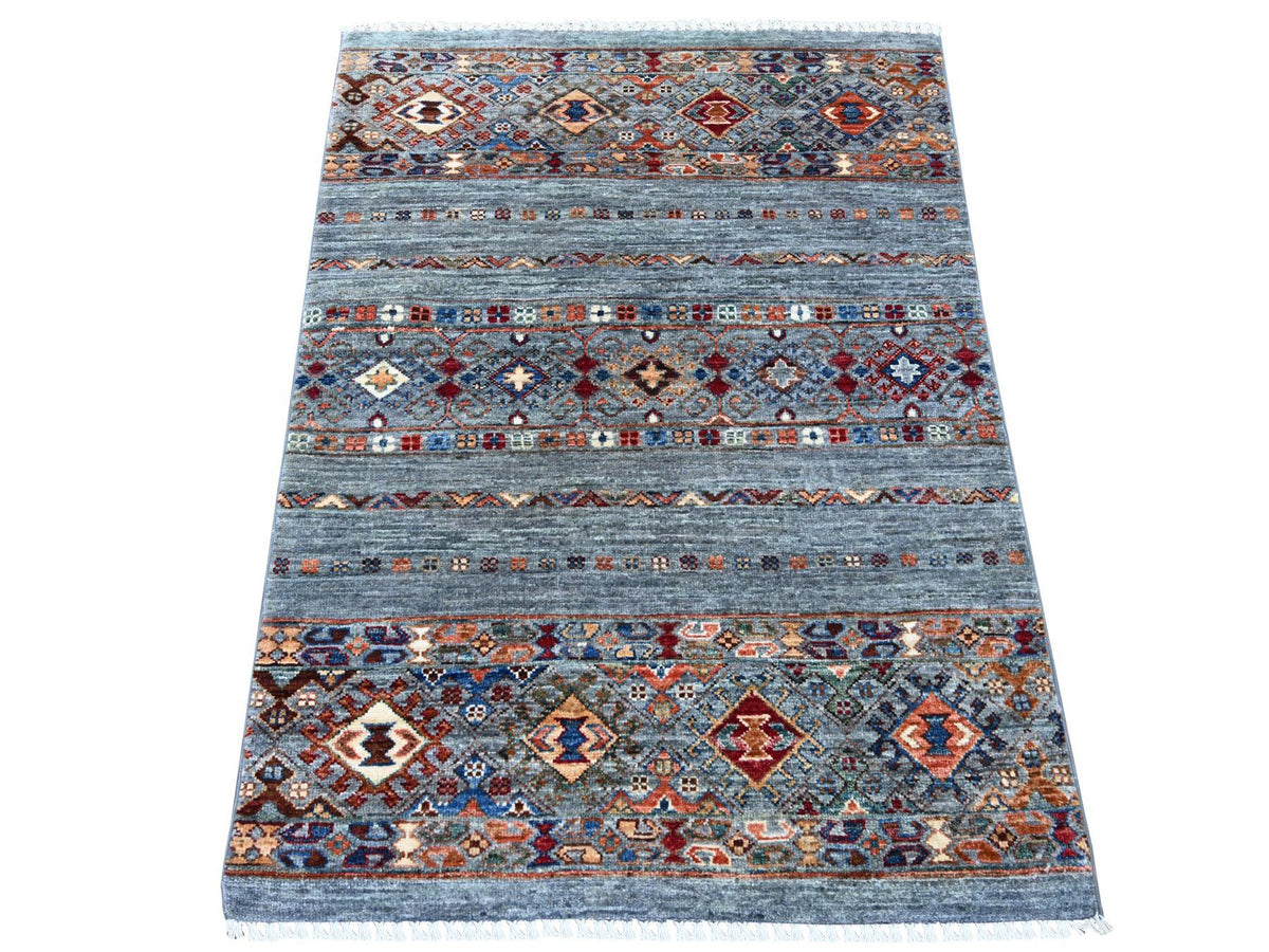 Kazak Tribal & Geometric hand-knotted wool rug in Gray, 3'1" x 4'3" — SKU O021813