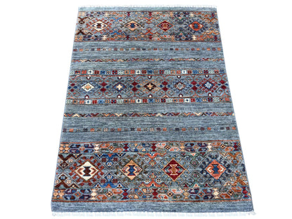 Kazak Tribal & Geometric hand-knotted wool rug in Gray, 3'1" x 4'3" — SKU O021813