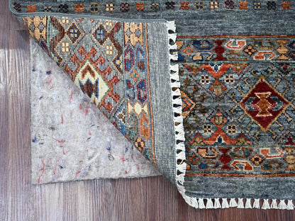 Kazak Tribal & Geometric hand-knotted wool rug in Gray, 3'1" x 4'3" — SKU O021813 (view 2)