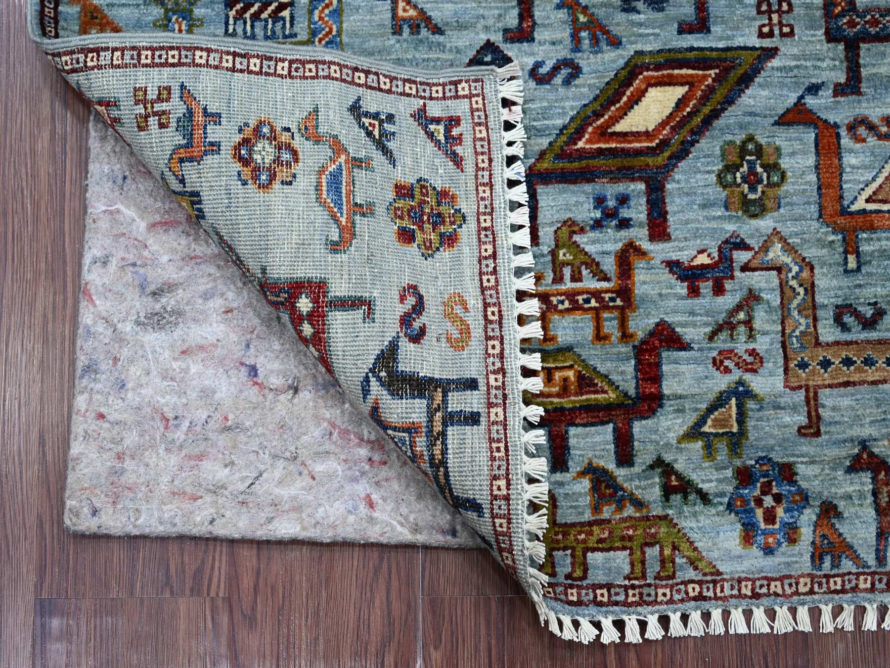 Blue 3'2" x 4'11" Tribal & Geometric Hand knotted Wool Rug - Sku: O021814