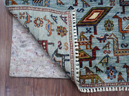 Blue 3'2" x 4'11" Tribal & Geometric Hand knotted Wool Rug - Sku: O021814