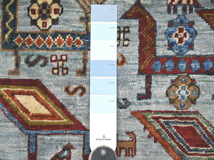 Blue 3'2" x 4'11" Tribal & Geometric Hand knotted Wool Rug - Sku: O021814