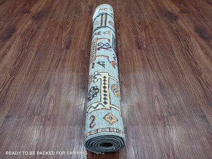 Blue 3'2" x 4'11" Tribal & Geometric Hand knotted Wool Rug - Sku: O021814