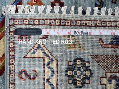 Blue 3'2" x 4'11" Tribal & Geometric Hand knotted Wool Rug - Sku: O021814