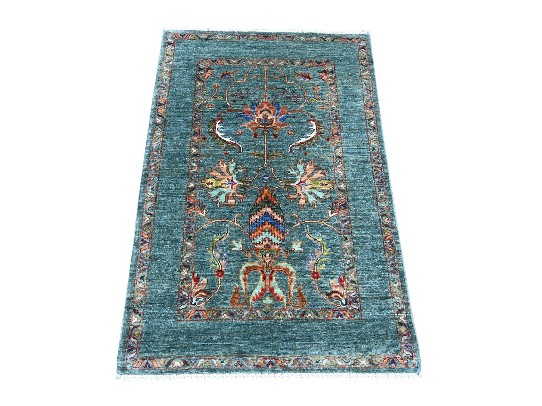 Blue 2'10" x 4'3" Tribal & Geometric Hand knotted Wool Rug - Sku: O021819
