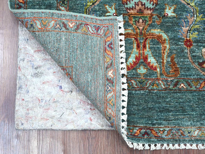 Blue 2'10" x 4'3" Tribal & Geometric Hand knotted Wool Rug - Sku: O021819