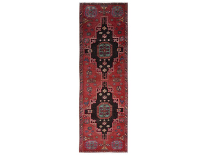 Heriz Vintage hand-knotted wool runner in Red & Ivory, 3' x 9'9" — SKU O02181