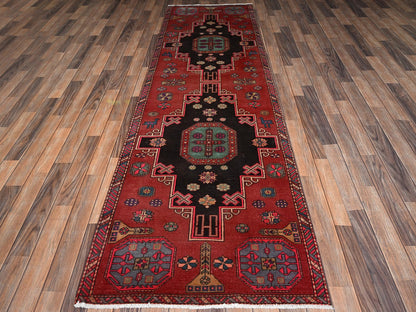 Heriz Vintage hand-knotted wool runner in Red & Ivory, 3' x 9'9" — SKU O02181 (view 2)