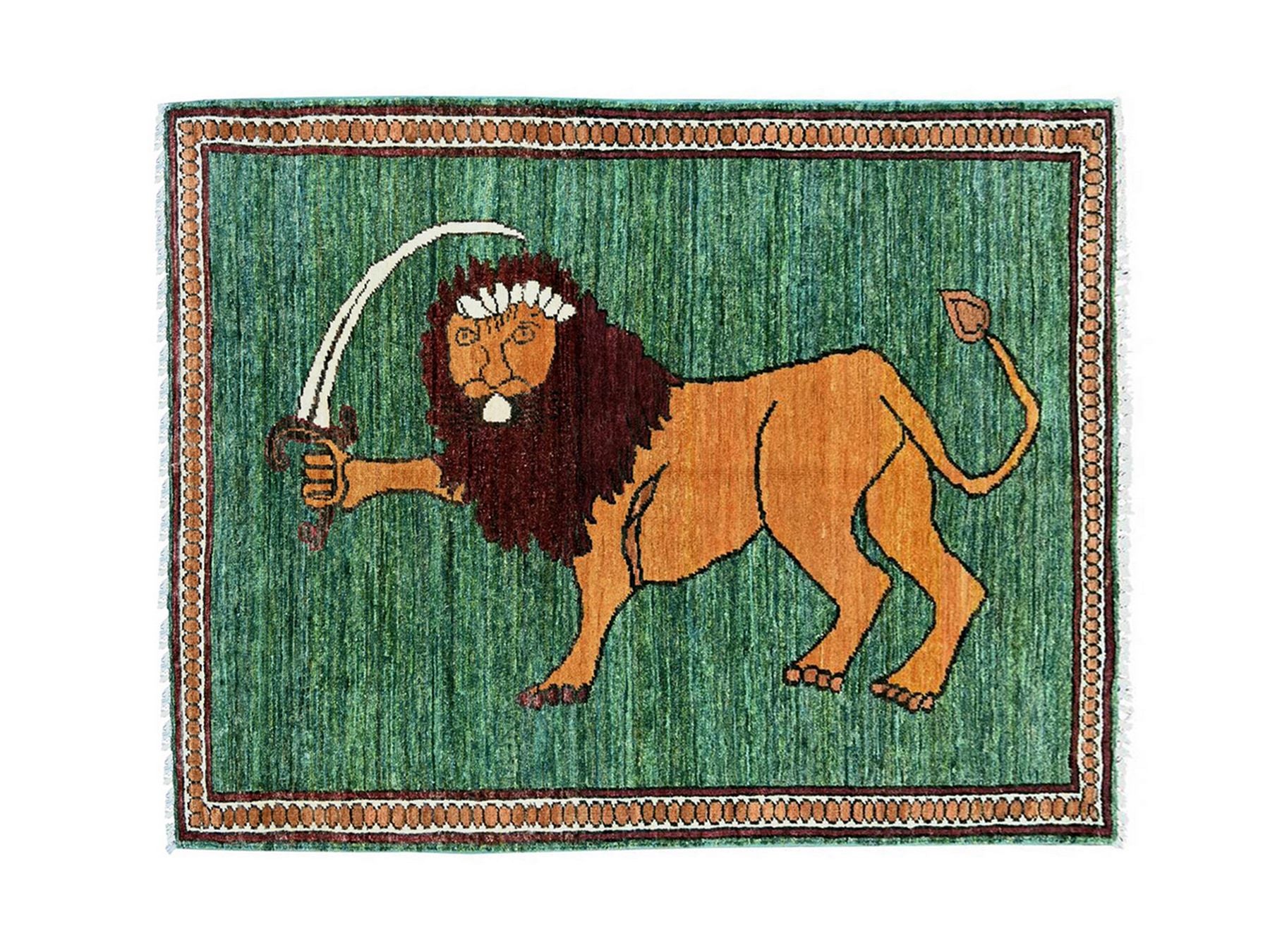 Green 3'5" x 4'10" Tribal & Geometric Hand knotted Wool Rug - Sku: O021821