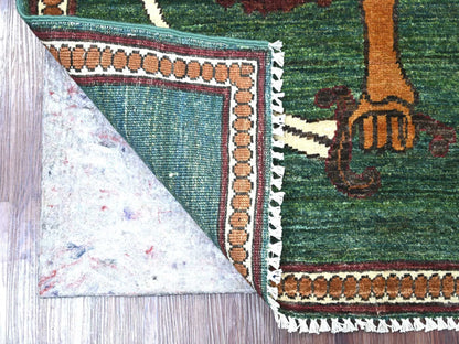 Green 3'5" x 4'10" Tribal & Geometric Hand knotted Wool Rug - Sku: O021821
