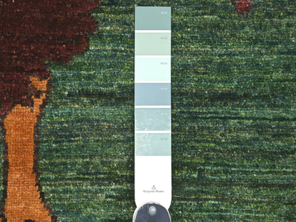 Green 3'5" x 4'10" Tribal & Geometric Hand knotted Wool Rug - Sku: O021821