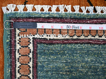Green 3'5" x 4'10" Tribal & Geometric Hand knotted Wool Rug - Sku: O021821