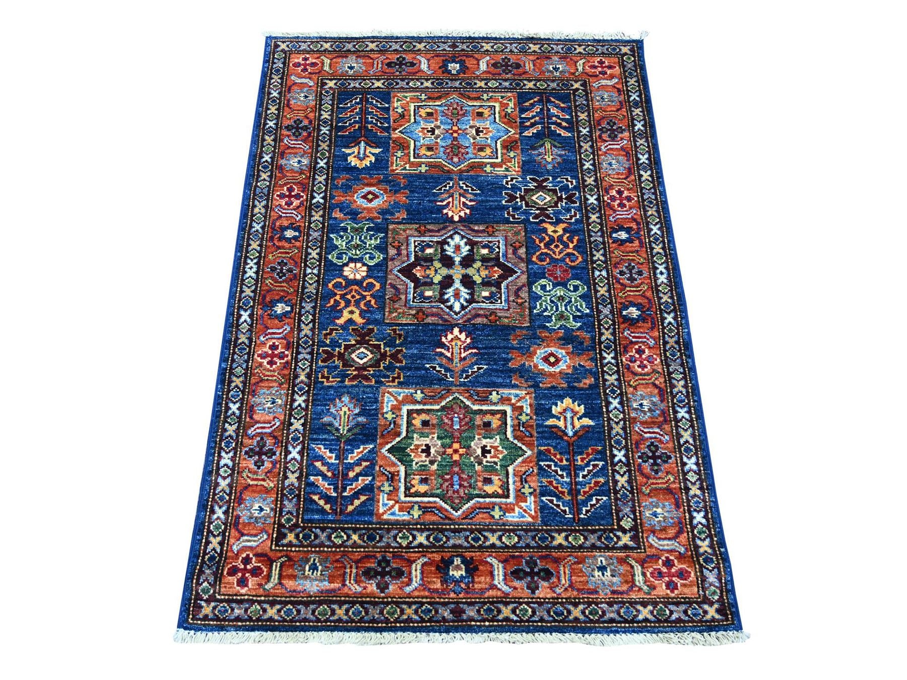 Blue 2'9" x 4'1" Tribal & Geometric Hand knotted Wool Rug - Sku: O021822