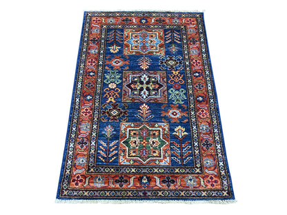 Blue 2'9" x 4'1" Tribal & Geometric Hand knotted Wool Rug - Sku: O021822