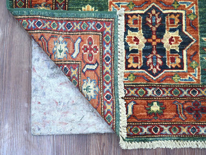Green 2'10" x 4'0" Tribal & Geometric Hand knotted Wool Rug - Sku: O021824