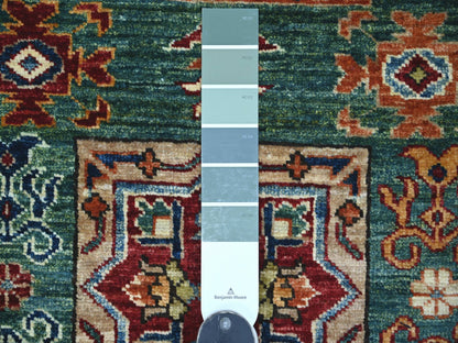 Green 2'10" x 4'0" Tribal & Geometric Hand knotted Wool Rug - Sku: O021824