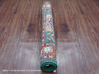 Green 2'10" x 4'0" Tribal & Geometric Hand knotted Wool Rug - Sku: O021824