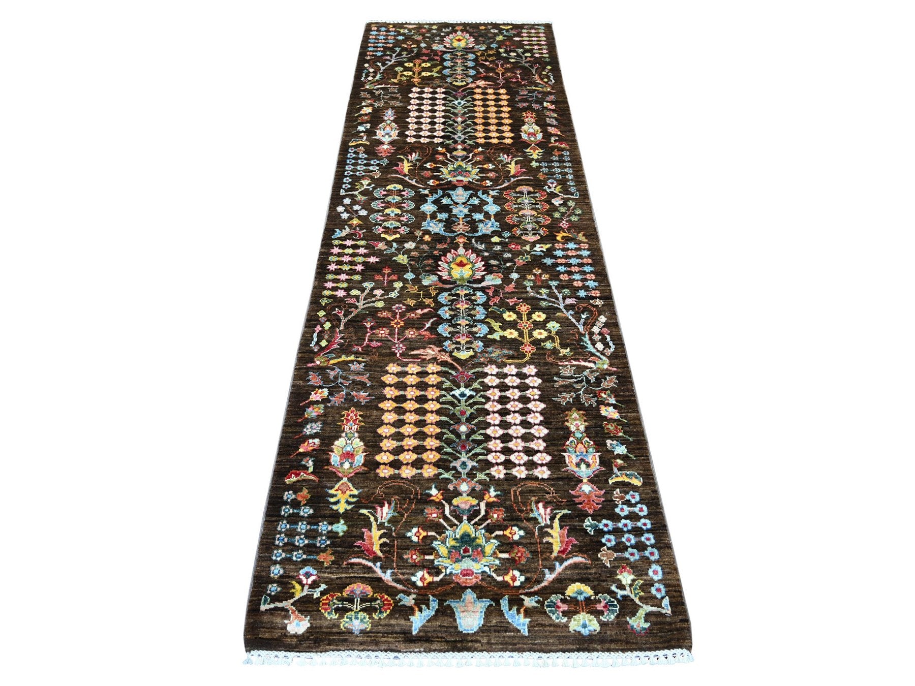 Brown 2'8" x 8'3" Tribal & Geometric Hand knotted Wool Rug - Sku: O021825