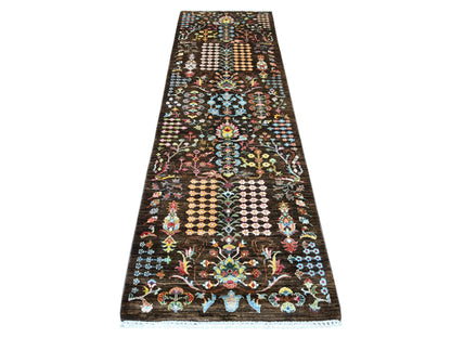 Brown 2'8" x 8'3" Tribal & Geometric Hand knotted Wool Rug - Sku: O021825