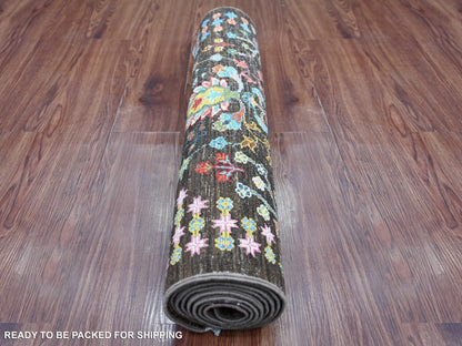 Brown 2'8" x 8'3" Tribal & Geometric Hand knotted Wool Rug - Sku: O021825