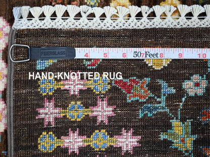 Brown 2'8" x 8'3" Tribal & Geometric Hand knotted Wool Rug - Sku: O021825