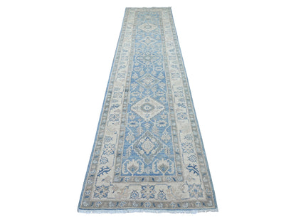 Blue 2'11" x 12'7" Kazak Hand knotted Wool Rug - Sku: O021827