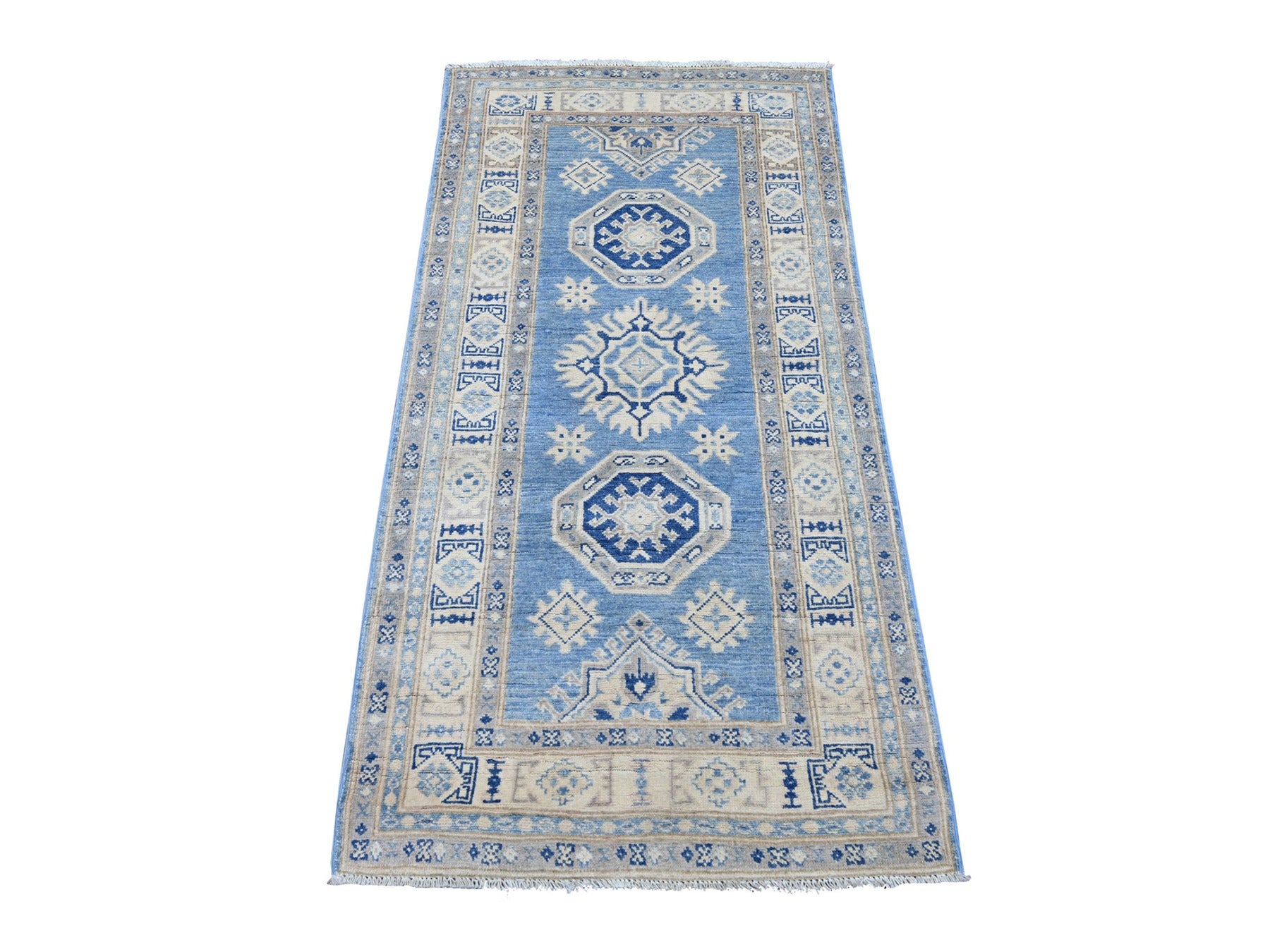 Blue 2'9" x 5'5" Kazak Hand knotted Wool Rug - Sku: O021828