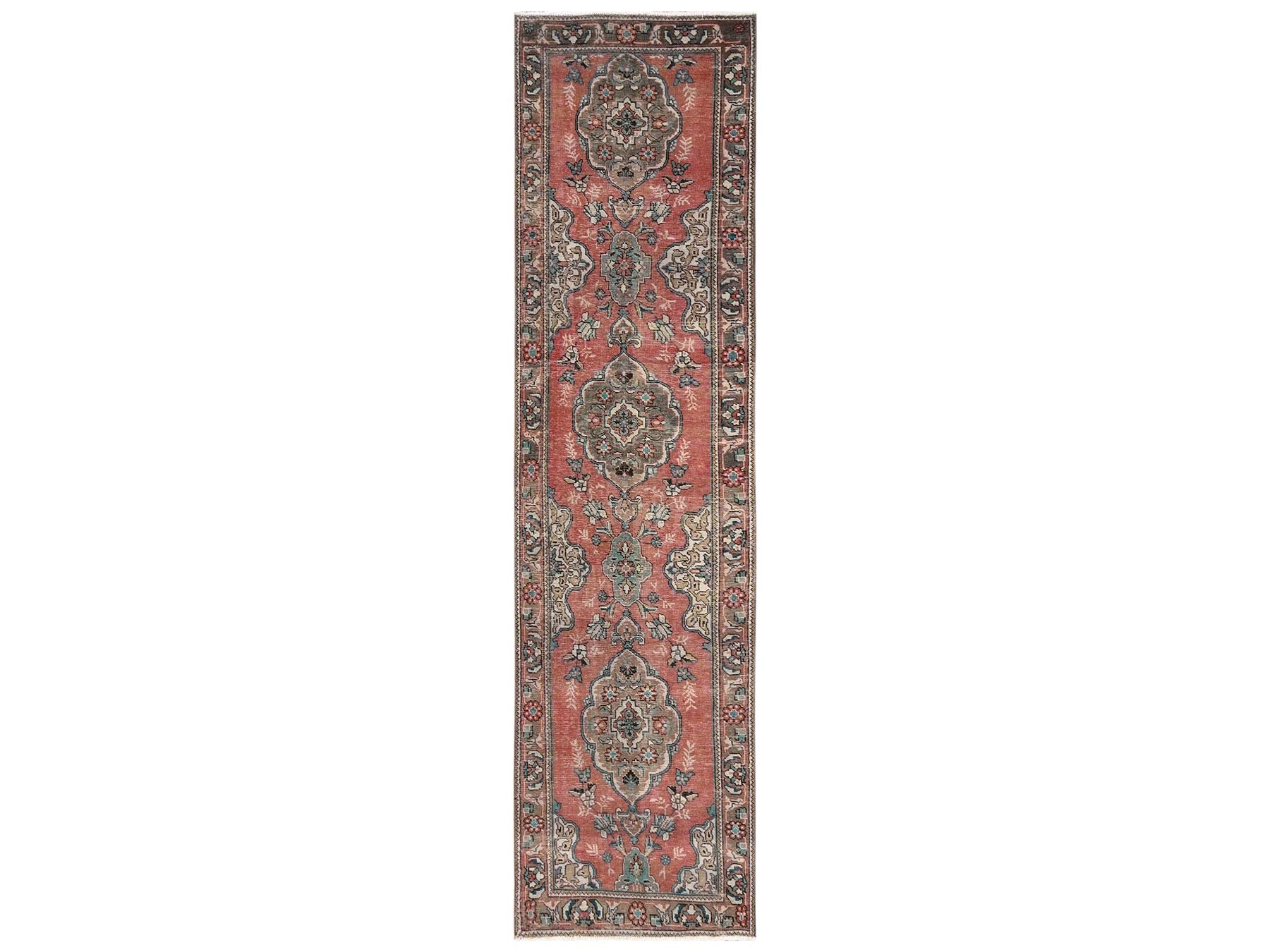 Tabriz Vintage hand-knotted wool runner in Orange & Brown, 2'8" x 10'6" — SKU O02182